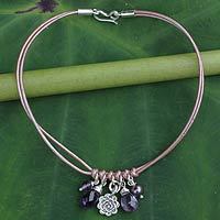 Amethyst and cultured pearl charm bracelet,