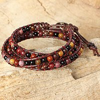 Mookaite jasper and onyx wrap bracelet,