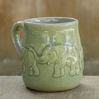 Celadon ceramic mug Jade Elephant Parade Thailand