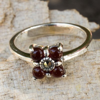 Necklace online - Thai Marcasite and Chalcedony Flower Ring