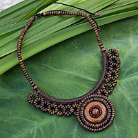 Handmade Coconut Shell Necklace With Carnelian Glorious Sun Novica