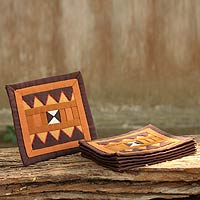 Lahu cotton coasters Rejoicing Earth set of 6 Thailand