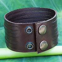 Men's leather wristband bracelet, 'Siam Destiny' - Handcrafted Men's Leather Wristband Bracelet