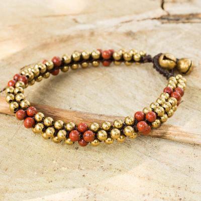Jasper beaded bracelet, 'Ethnic Galaxy' - Fair Trade Handcrafted Jasper and Brass Bracelet