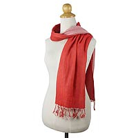Cotton scarf, 'Red Duo' - Thai Red and Pink Cotton Scarf