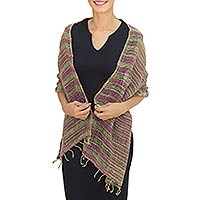 Cotton shawl Breezy Green and Violet Thailand