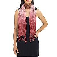 Silk scarf, 'Rich Transition' - Brown Pink Red Silk Scarf