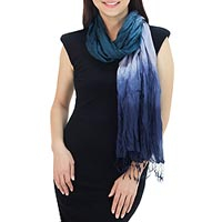Silk scarf, 'Sweet Transition' - Blue Green Grey Silk Scarf