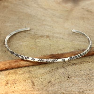 Sterling silver cuff bracelet, 'Karen Legacy' - Sterling Silver Hill Tribe Cuff