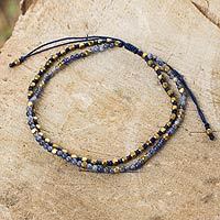 Sodalite and 24k gold plate beaded bracelet,