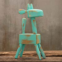 Wood sculpture, 'Green Giraffe' - Thai Naif Giraffe Hand Carved Wood Sculpture