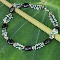 Labradorite and onyx beaded necklace,