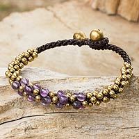 Amethyst and brass beaded bracelet,