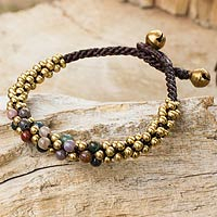 Jasper and brass beaded bracelet, 'Rainbow Helix' - Multicolor Jasper and Brass Beaded Bracelet