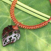 Leather and coconut shell flower necklace,