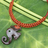 Leather and coconut shell flower necklace,