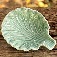 Celadon ceramic plate Blue Lettuce Leaf Thailand