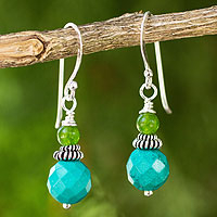 Beaded dangle earrings, 'Mint Julep' - Green and Turquoise Blue Beaded Dangle Earrings