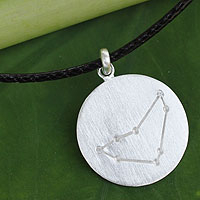 White topaz pendant necklace, 'Constellation: Capricorn' - Capricorn Sign White Topaz and Silver Pendant Necklace