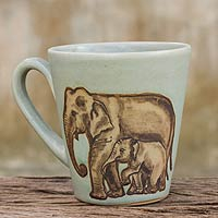Celadon ceramic mug Siamese Elephants Thailand