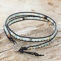 Amazonite and leather wrap bracelet,