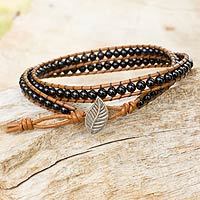 Quartz and leather wrap bracelet,