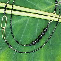 Gold plated onyx beaded necklace,
