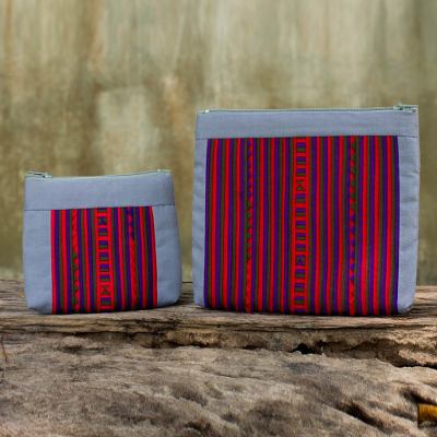 Cotton blend cosmetic bags, Exotic Lisu in Gray (pair)