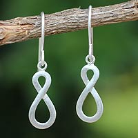 Sterling silver dangle earrings, 'Into Infinity' - Handcrafted Infinity Symbol Sterling Silver Dangle Earrings