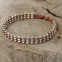 Silver beaded cord bracelet,