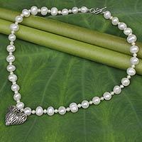 Pearl and sterling silver pendant necklace,