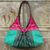 Leather-trimmed cotton shoulder bag, 'Tribal Green' - Fair Trade Cotton Shoulder Bag with Leather Trim thumbail