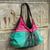 Leather-trimmed cotton shoulder bag, 'Tribal Green' - Fair Trade Cotton Shoulder Bag with Leather Trim (image 2b) thumbail