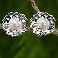 Cultured pearl button earrings,