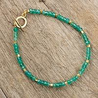 Chalcedony and gold plated bead bracelet,