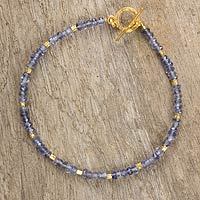 Iolite and gold plated bead bracelet,