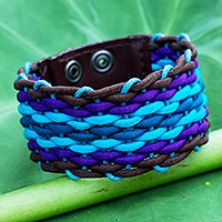 Cotton and leather wristband bracelet,