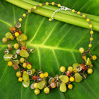 Serpentine and quartz beaded necklace, 'Springtime Symphony' - Fair Trade Serpentine and Quartz Beaded Necklace