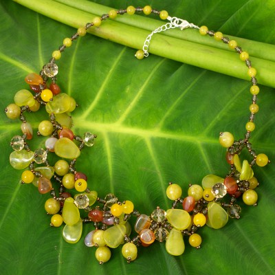 Serpentine and quartz beaded necklace, Springtime Symphony