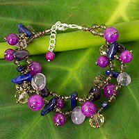 Lapis lazuli and amethyst beaded bracelet,