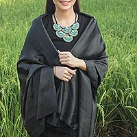 Rayon and silk blend shawl Elegance in Black Thailand