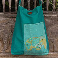 Cotton shoulder bag Of Flowers and Elephants Thailand