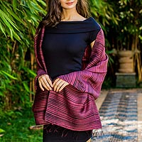 Silk and cotton blend batik shawl Romance in Cranberry Thailand