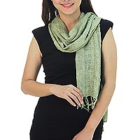 Raw silk scarf Essential Green Thailand