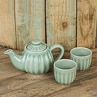 Celadon ceramic tea set Thai Mint set for 2 Thailand