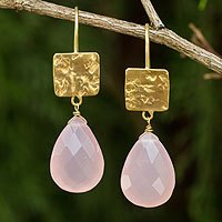 Gold plated chalcedony dangle earrings,