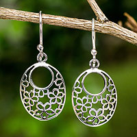 Sterling silver flower earrings, 'Blooming Trance' - Artisan Crafted Sterling Silver Flower Openwork Earrings