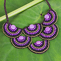 Onyx beaded necklace, Purple Black Waterfall