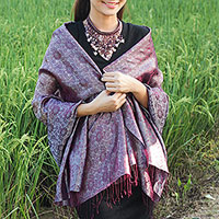 Rayon and silk blend shawl Mandarin Dusk Thailand
