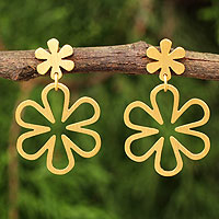Gold vermeil flower earrings, 'Flower Power' - Handcrafted Floral Gold Vermeil on Silver Dangle Earrings